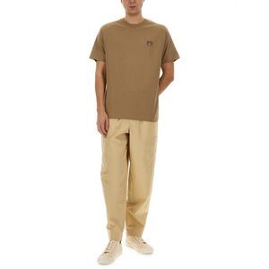 KENZO Tiger Motif Cotton T-Shirt Men Beige Pants